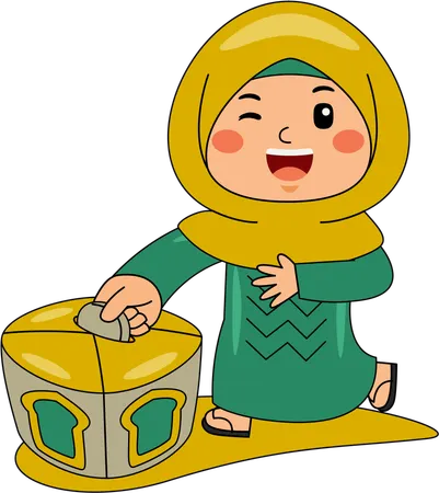 Muslim girl doing ramadan charity  Illustration