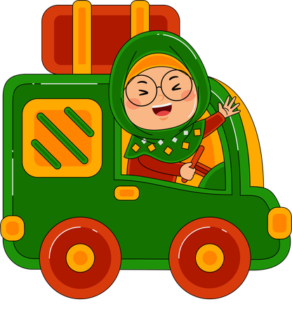 Muslim Girl Driving With Car  Illustration