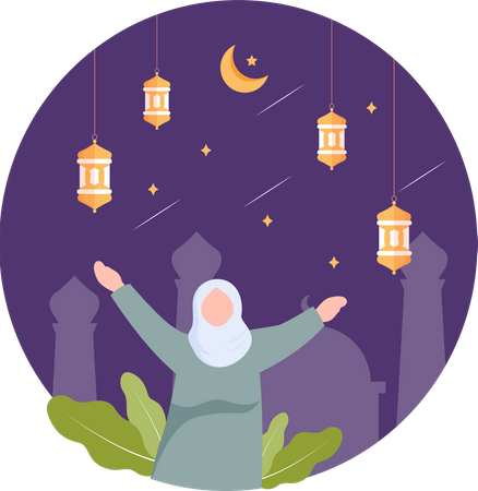 Muslim girl enjoying Ramadan festival  Illustration