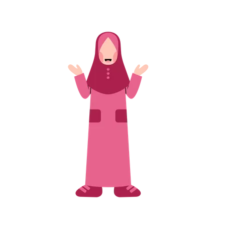 Hijab Kid With Explaining Gesture イラスト