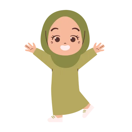 Muslim girl feel happy  Illustration