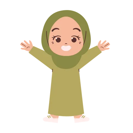 Muslim girl feeling joyful  Illustration