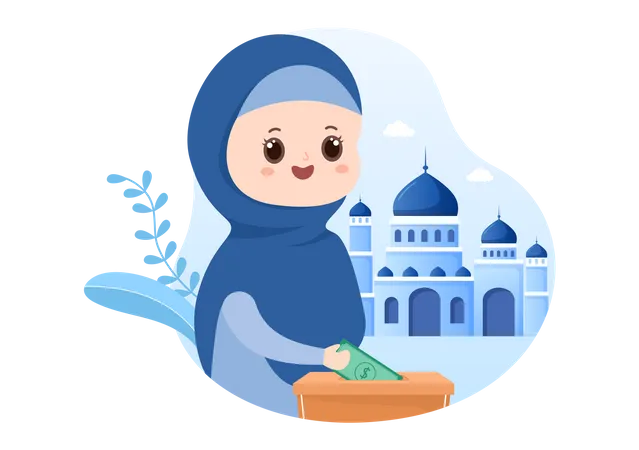 Muslim Girl Giving Alms Illustration