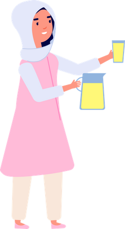 Muslim girl giving dink  Illustration