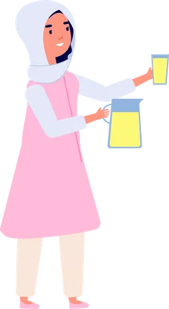 Muslim girl giving dink  Illustration