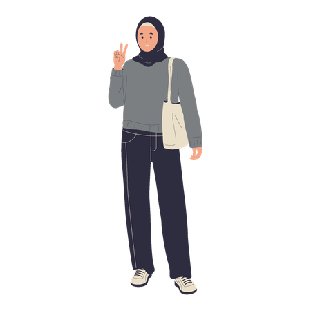 Muslim girl giving pose for photography  Illustration