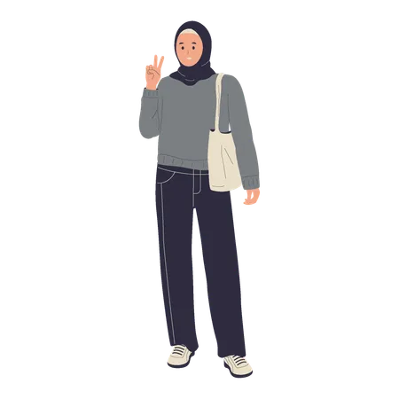 Muslim girl giving pose for photography  Illustration