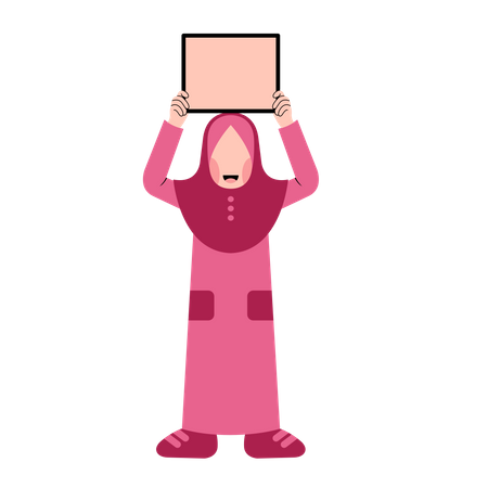 Muslim girl holding blank board  Illustration