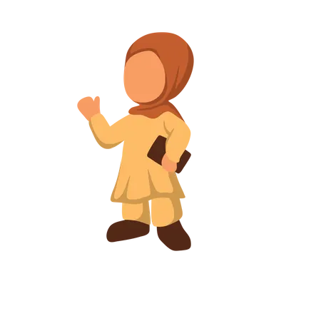 Muslim Girl Holding Book  Illustration