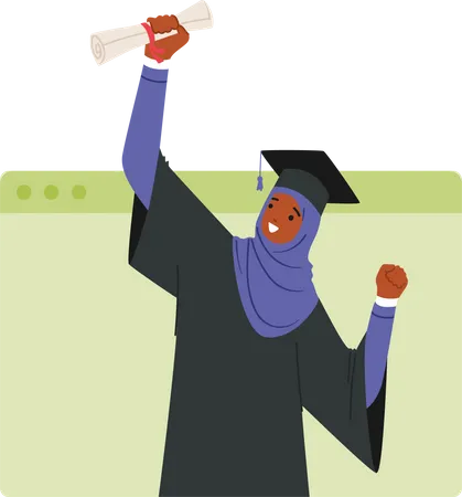 Muslim Girl Holding Diploma Degree Illustration