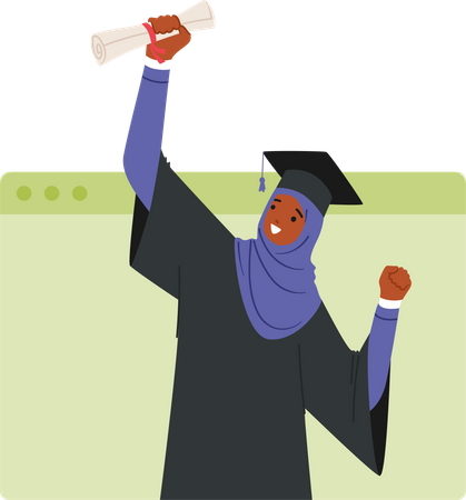 Muslim Girl Holding Diploma Degree  Illustration