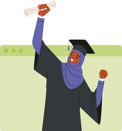 Muslim Girl Holding Diploma Degree  Illustration