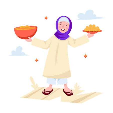 Muslim girl holding Eid food dish  Illustration