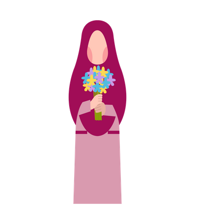 Muslim Girl Holding Flower  Illustration