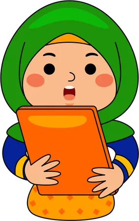 Muslim girl holding holy book  Illustration