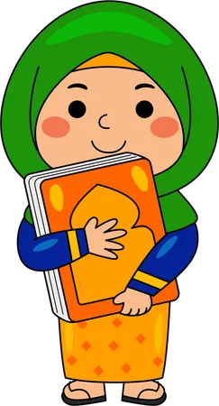 Muslim girl holding Islamic book  Illustration