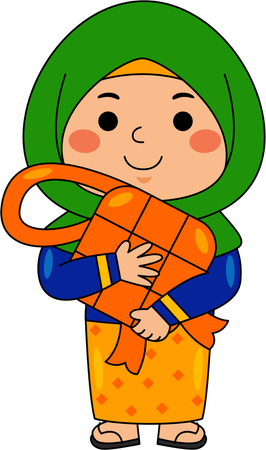 Muslim girl holding ketupat  Illustration