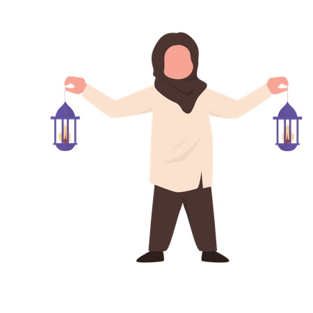 Muslim girl holding lantern Illustration