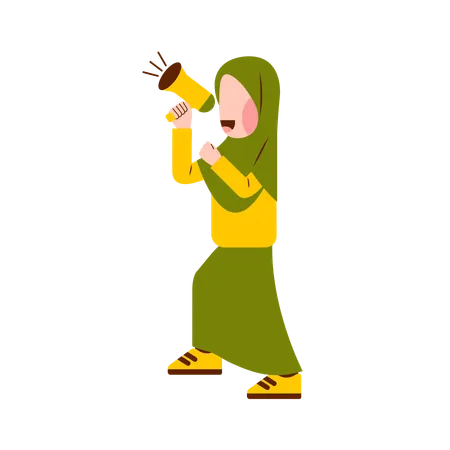 Character Of Hijab Girl Holding Megaphone Illustration