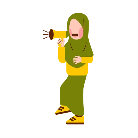 Character Of Hijab Girl Holding Megaphone Illustration