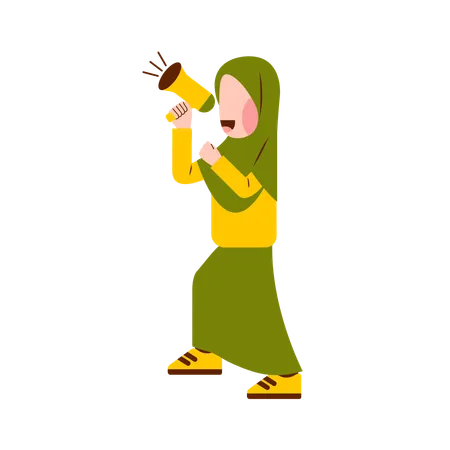 Muslim Girl Holding Megaphone  Illustration