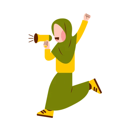 Muslim Girl Holding Megaphone  Illustration