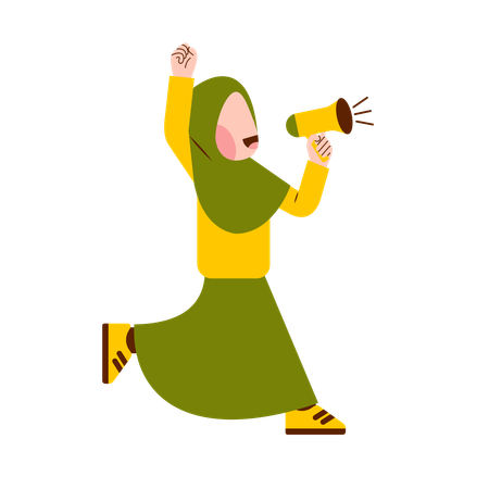 Muslim Girl Holding Megaphone  Illustration