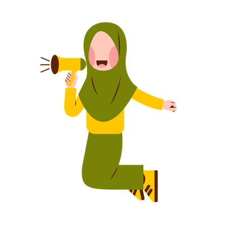 Muslim Girl Holding Megaphone  Illustration