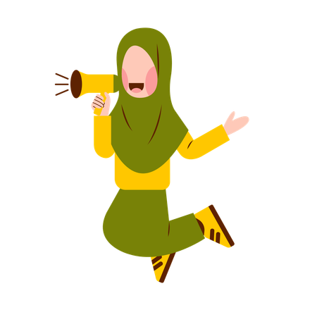 Muslim Girl Holding Megaphone  Illustration