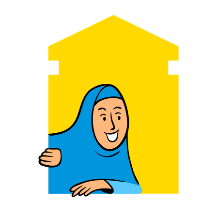 Muslim girl in the mosque window  Illustration