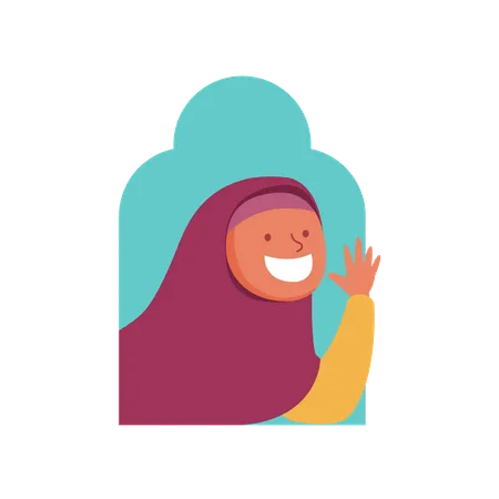 Muslim girl in the mosque window  Illustration