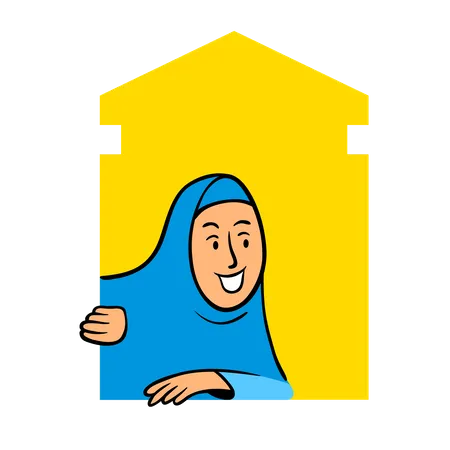 Muslim girl in the mosque window  Illustration