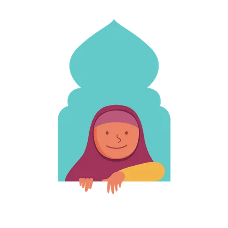Muslim girl in window  Illustration