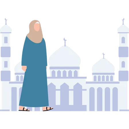 Muslim girl is going to the mosque  Illustration