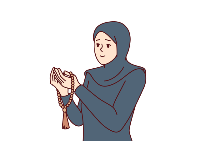 Muslim girl is praying to god  Illustration