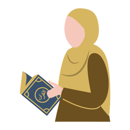 Muslim girl is reading islamic book  Illustration