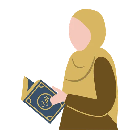 Muslim girl is reading islamic book  Illustration