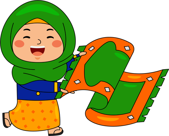 Muslim girl laying prayer mat  Illustration