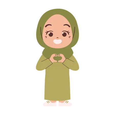 Muslim girl make love sign  Illustration