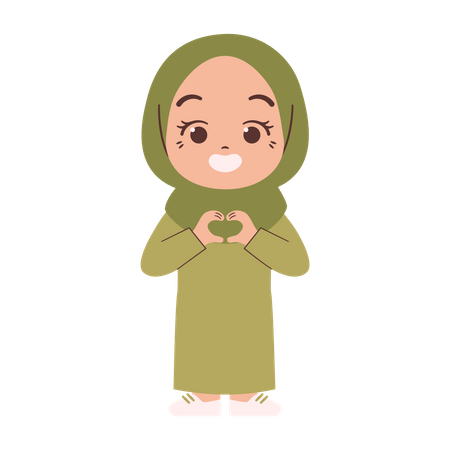 Muslim girl make love sign  Illustration