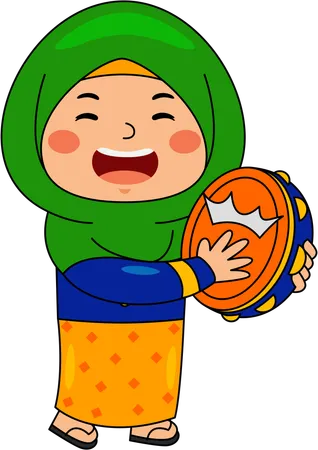 Muslim girl playing hand drum  Illustration