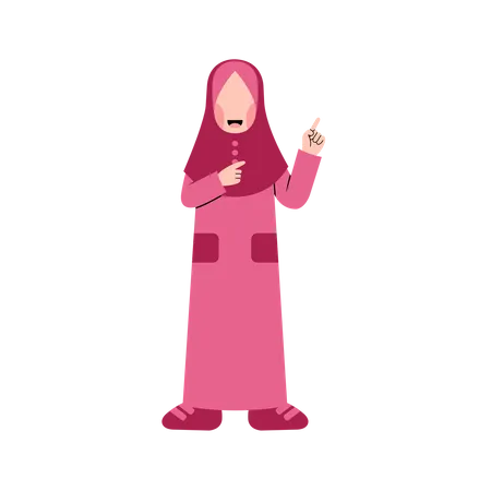 Hijab Kid With Pointing Gesture Illustration