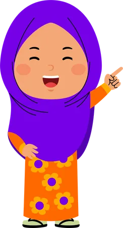 Muslim girl pointing left  Illustration