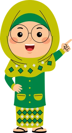 Muslim girl pointing left  Illustration