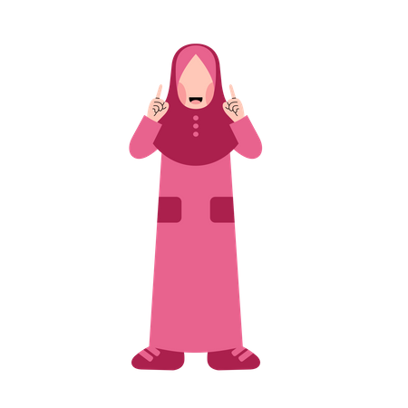 Muslim girl pointing up gesture  Illustration