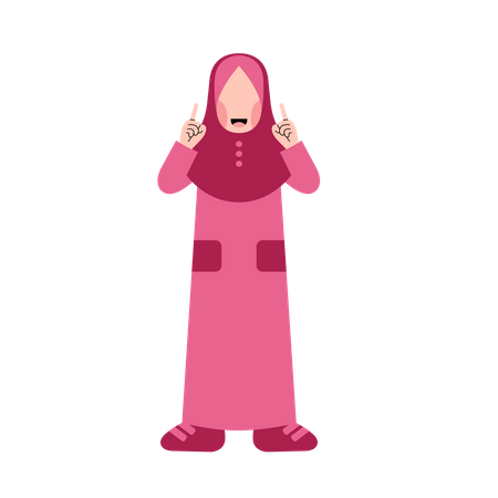 Muslim girl pointing up gesture  Illustration