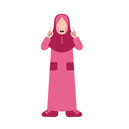 Muslim girl pointing up gesture  Illustration