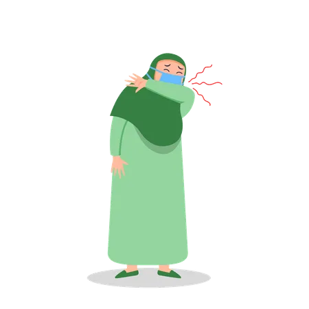 Character Set Of Moslem Girl Preventing From Flu Spread By Apply Healthy Lifestyle Illustration