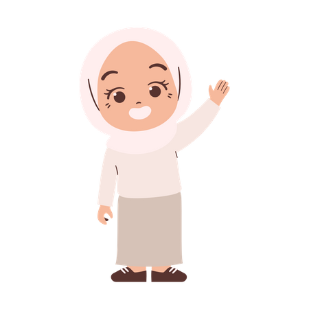 Muslim Girl Raising Hand Illustration