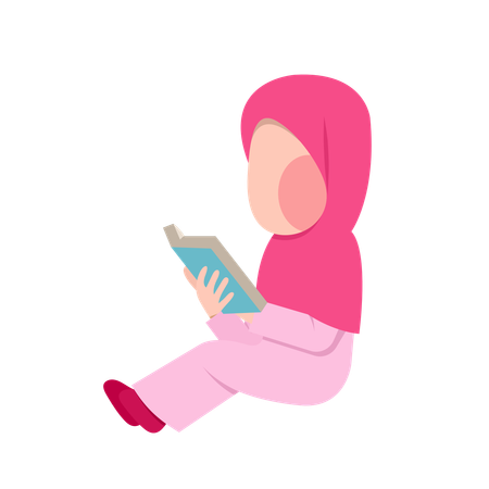 イスラム教徒の少女が本を読む  イラスト